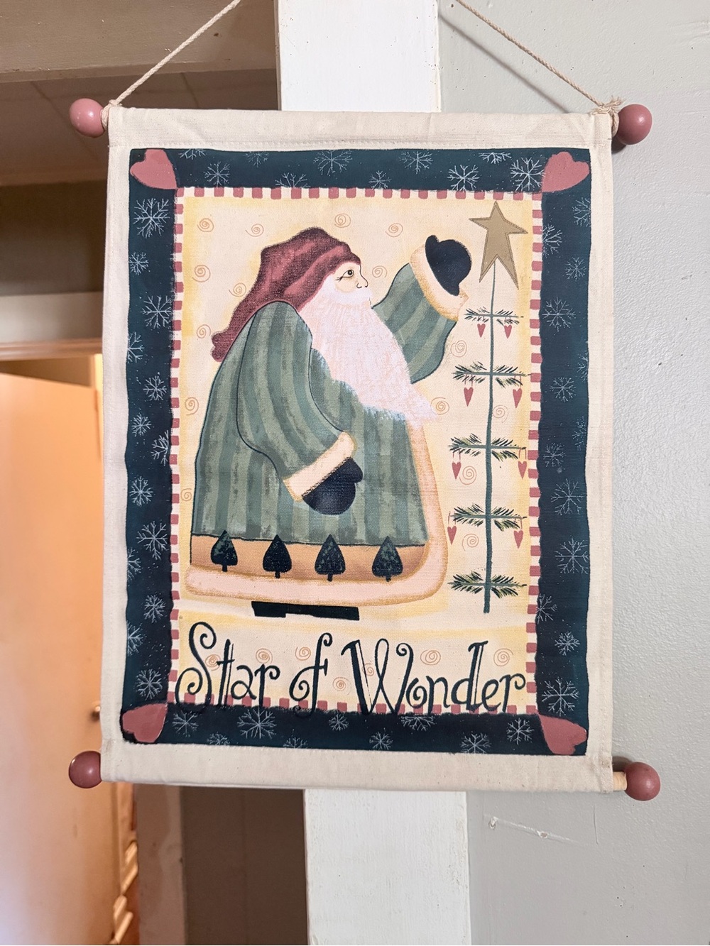Holiday Santa Wall Hanging Banner - Green and Cream